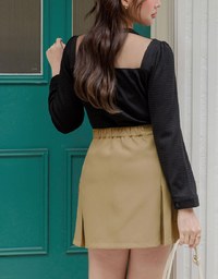 Solid A Line Pleated Mini Skirt With Pockets Details