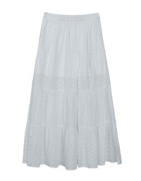 Lace Embroidered Shirred Detail Tiered Maxi Skirt