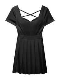 AIRY HOURGLASS Pleated Mini Dress With Strappy Cross Back Detail