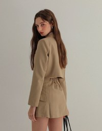 Solid Cropped Blazer with Shoulder Pads