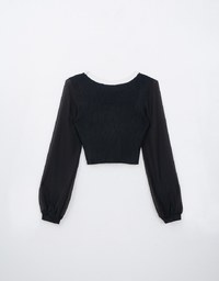 Long Sleeve Sheer Mesh Color Block Knitted Top