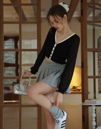 Long Sleeve Sheer Mesh Color Block Knitted Top