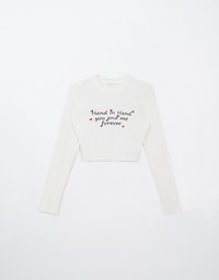 Long Sleeve Letter Printed Cropped Top