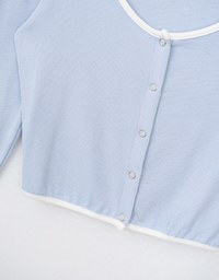 Color Block Press Button Round Neck Top