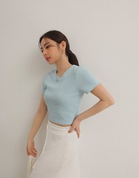 Waffle Knit Crew Neck Short Sleeve Top