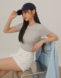 Waffle Knit Crew Neck Short Sleeve Top