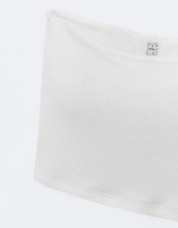 Air Space Logo Embroidered Ribbed Cropped Padded Tube Top