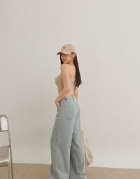 Air Space Logo Embroidered Ribbed Cropped Padded Tube Top