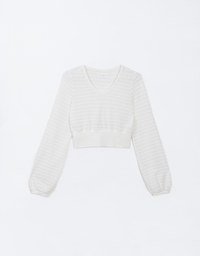 Round Neck Long Sleeve Textured Ribbed Knit Crop Top