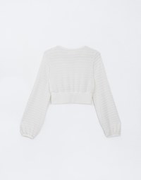 Round Neck Long Sleeve Textured Ribbed Knit Crop Top