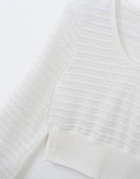 Round Neck Long Sleeve Textured Ribbed Knit Crop Top