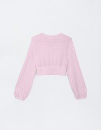 Round Neck Long Sleeve Textured Ribbed Knit Crop Top