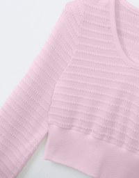 Round Neck Long Sleeve Textured Ribbed Knit Crop Top