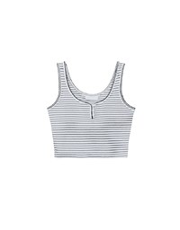 Ruffle Hem Button Front Striped Crop Tank Top