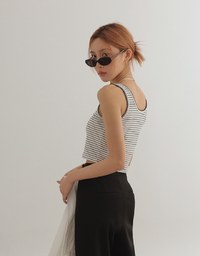 Ruffle Hem Button Front Striped Crop Tank Top