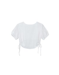 Crinkle Textured Drawstring Side Puff Sleeve Top