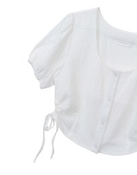 Crinkle Textured Drawstring Side Puff Sleeve Top