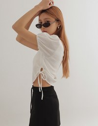 Crinkle Textured Drawstring Side Puff Sleeve Top