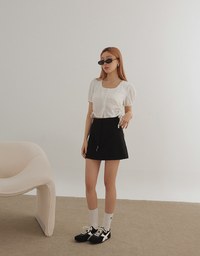 Crinkle Textured Drawstring Side Puff Sleeve Top