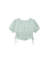 Crinkle Textured Drawstring Side Puff Sleeve Top