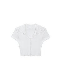 Ruffled Edge Collared Short Sleeve Top