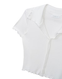 Ruffled Edge Collared Short Sleeve Top