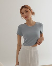 Airy Cool Basic Crew Neck Short Sleeve Crop Top