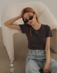 Airy Cool Basic Crew Neck Short Sleeve Crop Top