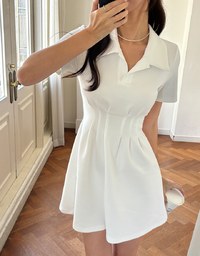 AIRY HOURGLASS Open Collared Neck Ruched Mini Dress