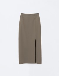 Padded Side Hips Suit Fabric Midi Skirt with Slit Perfect Body Curves