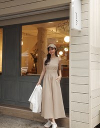 AIRY HOURGLASS Crew Neck Sleeveless Ruched A Line Cami Maxi Dress