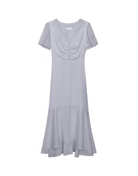 V-Neck Sheer Sleeve Asymmetrical Mermaid Hem Maxi Dress