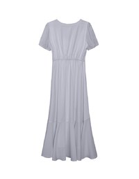 V-Neck Sheer Sleeve Asymmetrical Mermaid Hem Maxi Dress