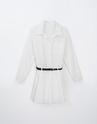 Collared Neck Pleated Shirt Dress (with Belt)