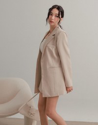 Back Slit Detail Oversized Plain Blazer (With Shoulder Pads)