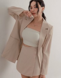 Back Slit Detail Oversized Plain Blazer (With Shoulder Pads)