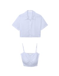 Button Up Cropped Shirt and Ruched Cami Padded Top Set Wear