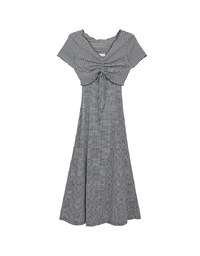 Checkered Ruched Front Blouse and Spaghetti Strap Maxi Dress Set Wear