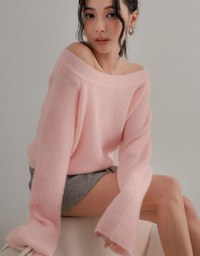 Asymmetric Shoulder Basic Knitted Top