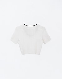 U Neckline Cable Knit Button Up Crop Top