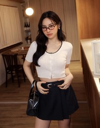 U Neckline Cable Knit Button Up Crop Top