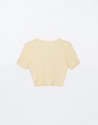 U Neckline Cable Knit Button Up Crop Top