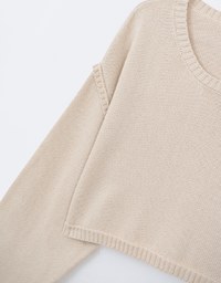 Long Sleeve Loose Fit Seam Detail Knit Top