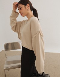 Long Sleeve Loose Fit Seam Detail Knit Top