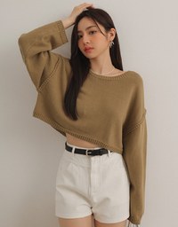 Long Sleeve Loose Fit Seam Detail Knit Top