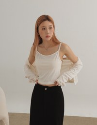 Lightweight Soft Knit Button Front Cardigan And Basic Camisole Set Wear