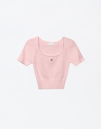 Air Space Logo Embroidered U Neck Knit Cropped Top