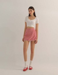 Slim Fit Button Up U Neck Ribbed Crop Top