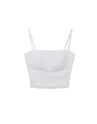 Lace Embroidered Shirred Detail Spaghetti Strap Padded Cami Crop Top