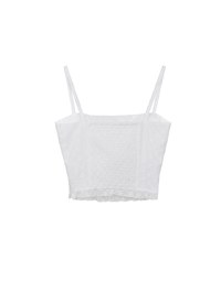 Lace Embroidered Shirred Detail Spaghetti Strap Padded Cami Crop Top